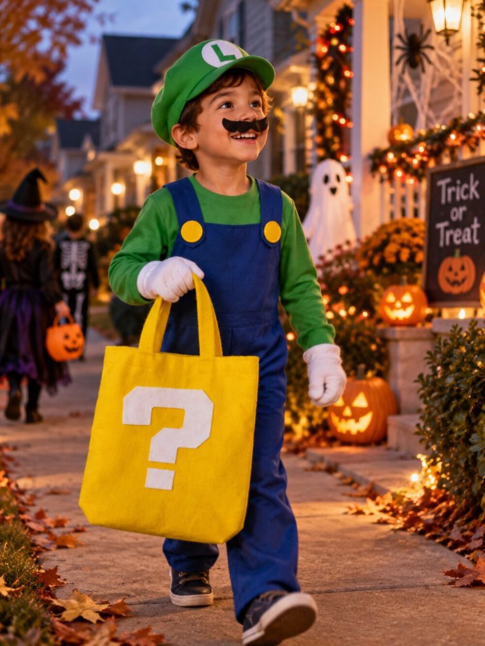 Yellow Mystery Question Mark Trick or Treat Bag, Handmade Felt Halloween Candy